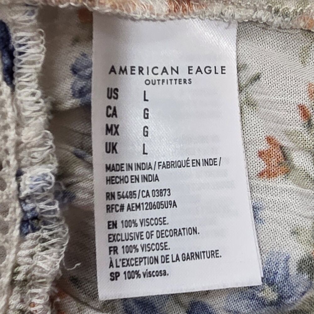 American Eagle Women L Floral Peplum Blouse Lace Cottagecore Prairie Boho Cute - Picture 5 of 12